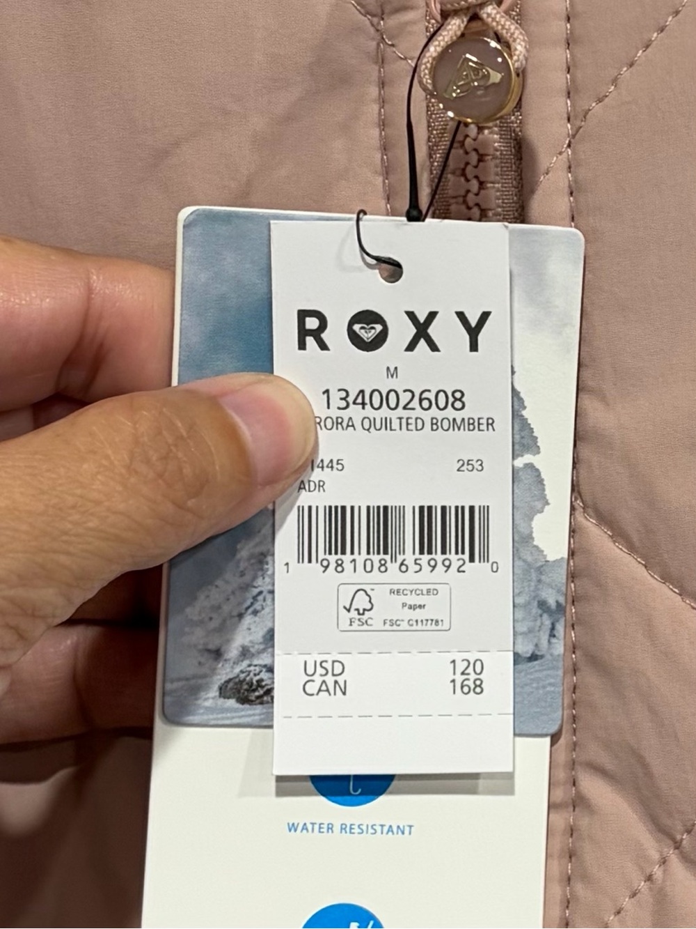 Roxy Women's Medium Aurora Quilted Bomber Pink Rose NWT Oversized Jacket Sherpa - Picture 6 of 9